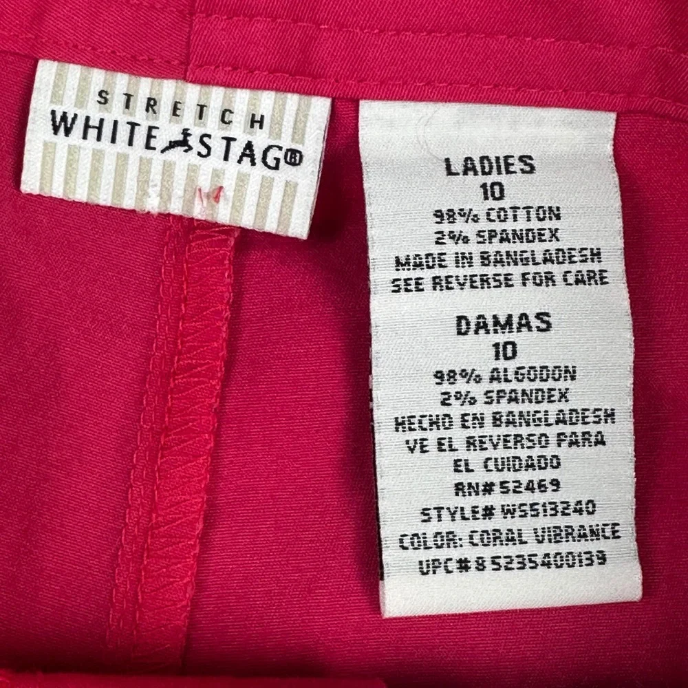 White Stag Capri Pants Women 10 Coral Pink Stretch‎ Belted WS513240